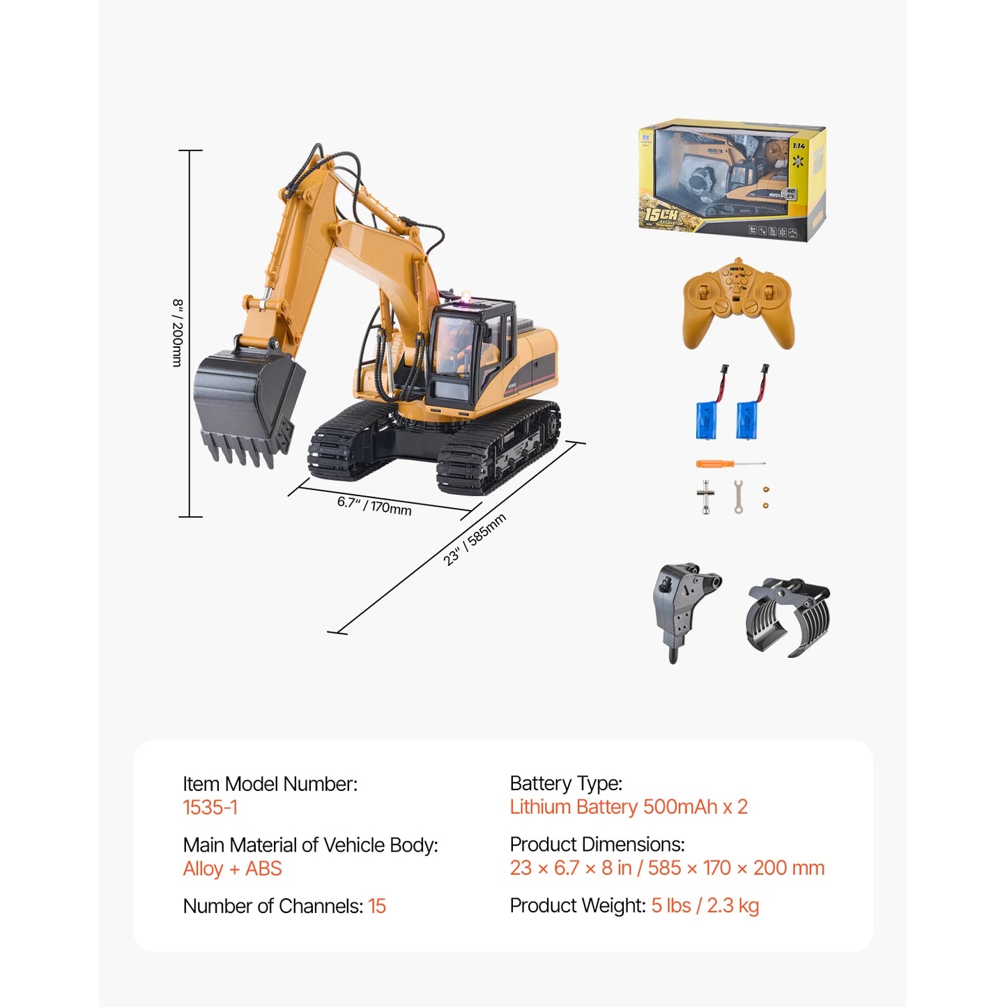 SucceBuy 2.4G Remote Control Excavator Dump Truck 3 in 1 RC Model Car Digger Toy with Light & Sound Construction Vehicle for Kid