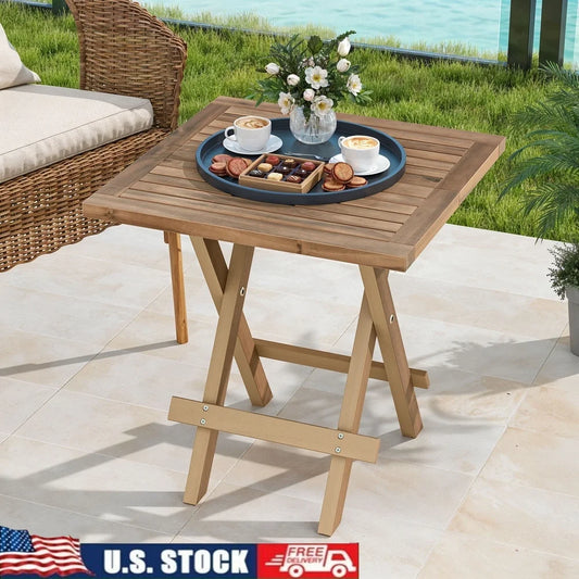 Portable Folding Square Table Weatherproof Solid Wood Outdoor Patio Side Table Lightweight Easy Storage Ideal Camping Picnics
