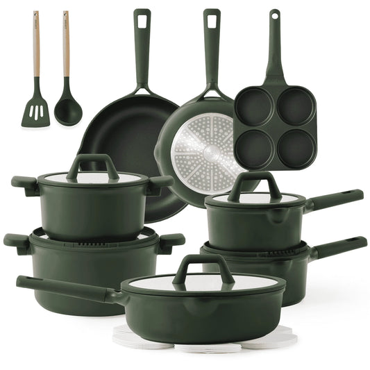 19 Pcs Nonstick Cookware Sets, Non Stick Pots and Pans Set, Induction Cookware, Dark Green